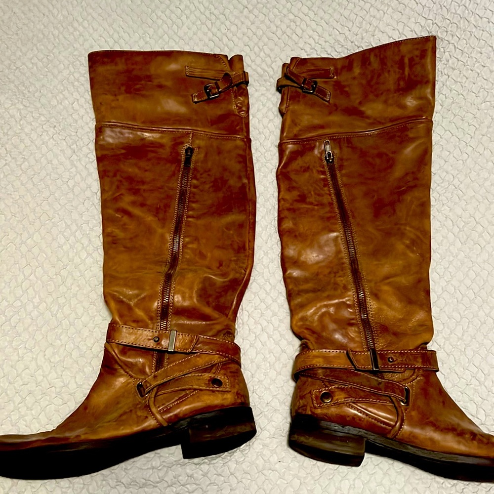 Brown leather tall boots